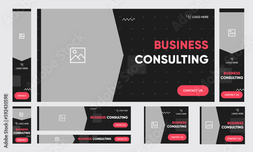 Business consulting set of web banner template design for social mediap posts, editable vector eps 10 file format