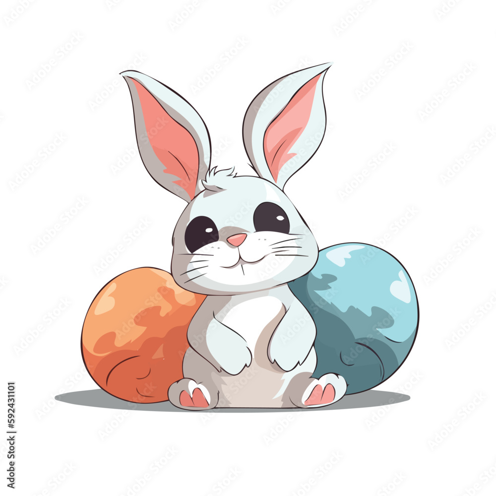 Obraz premium Cute easter bunny with eggs