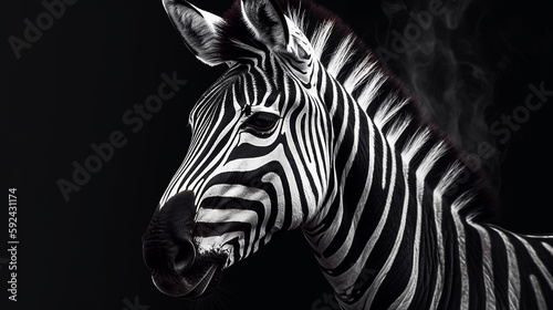 zebra portrait on dark background  generative AI