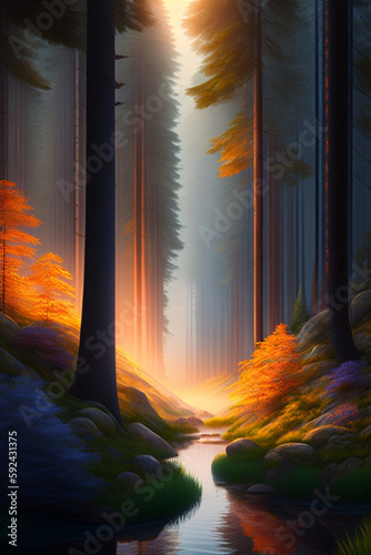 sunset in the forest