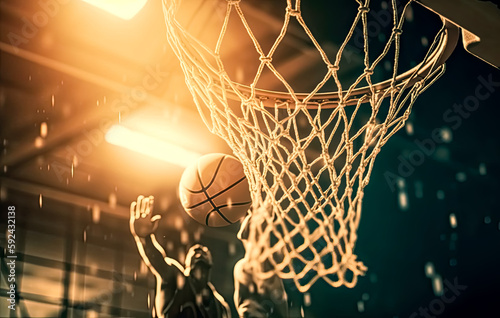 Basketball, Basketball rim, cinematic look. Generative AI. © Saulo Collado