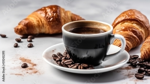 cup of coffee and croissant white background