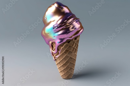 Silver pinck holographic made of gloss material ice cream . Generative AI photo