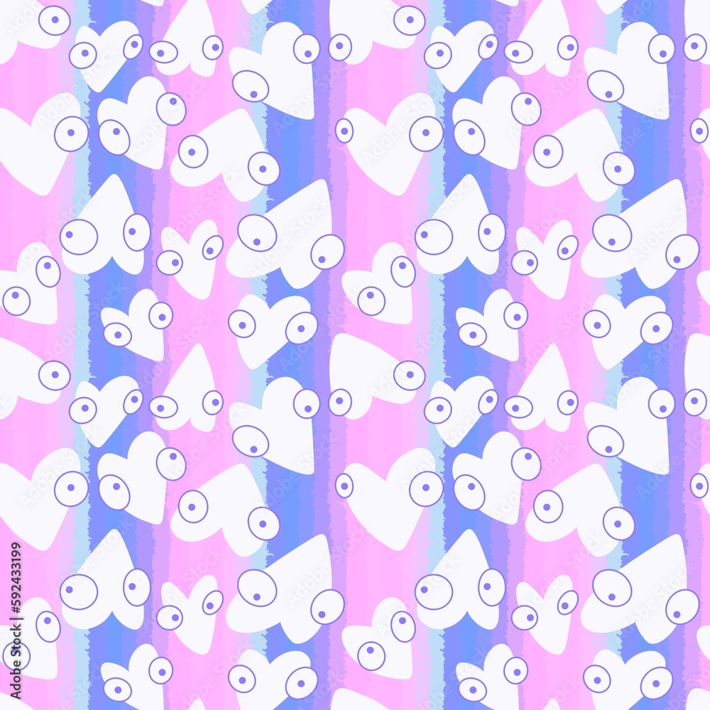 Fototapeta premium Valentines hearts cartoon pattern for wrapping and kids clothes print and fabrics and gift box