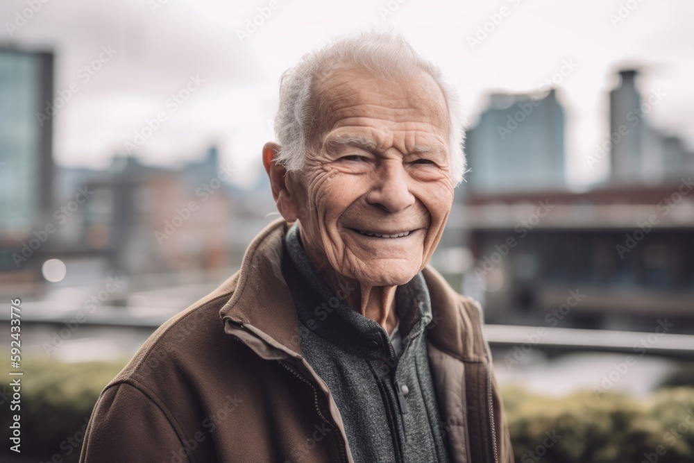 Portrait of a smiling senior man in the city. Looking at camera.