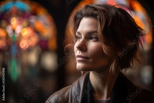 Portrait of a beautiful young woman in a Parisian cafe.