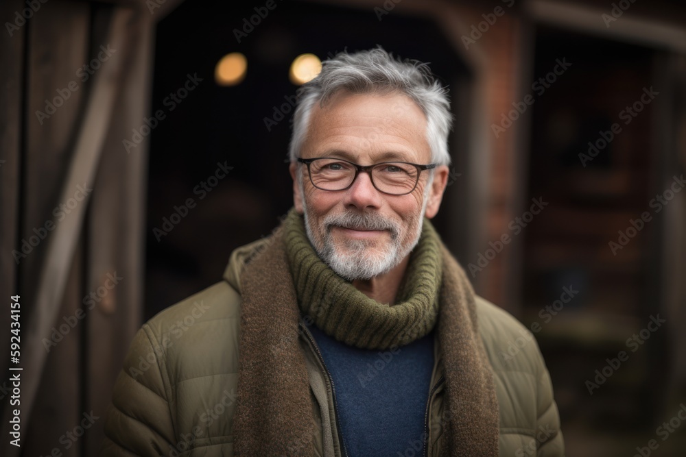 Portrait of a handsome senior man wearing a warm winter coat and glasses Portrait of a handsome senior man wearing a warm winter coat and glasses