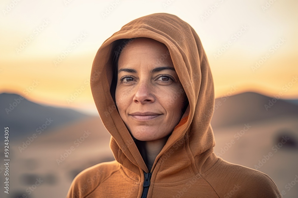 Portrait of a middle-aged woman in the desert at sunset Portrait of a middle-aged woman in the desert at sunset