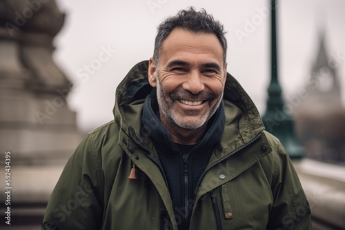 Portrait of handsome middle-aged man smiling and looking at camera outdoors © Robert MEYNER