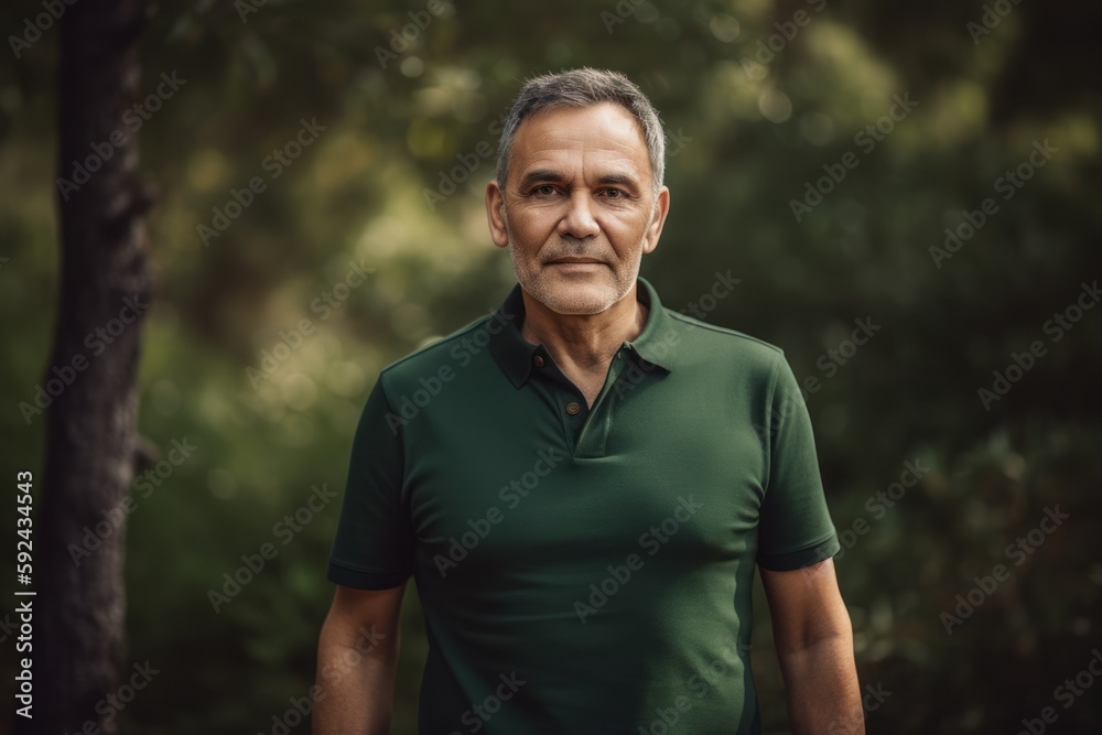Portrait of a handsome mature man in a green polo shirt Portrait of a handsome mature man in a green polo shirt