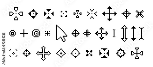 Pixel 8 bit cursor vector set. 8bit collection of pixelated cursors. isolated icons no background. pixel art.	
