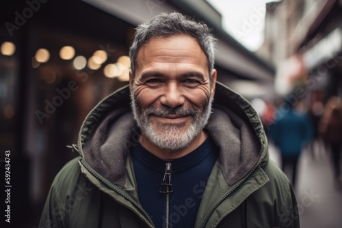 Portrait of a smiling middle-aged man in the city.