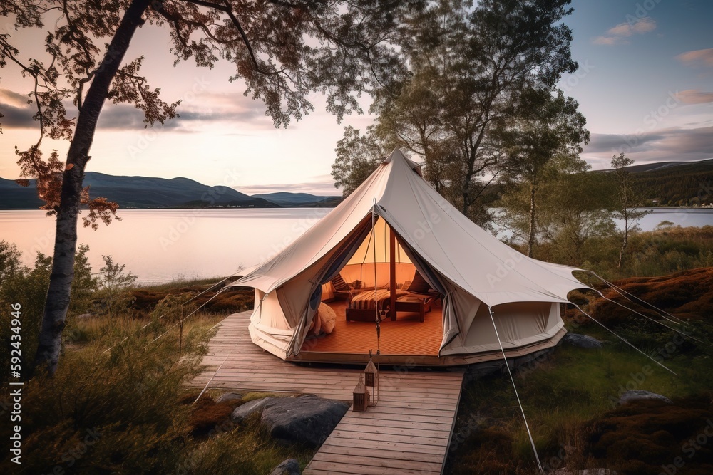  luxury glamorous camping. glamping in the beautiful norway, generative artificial intelligence

