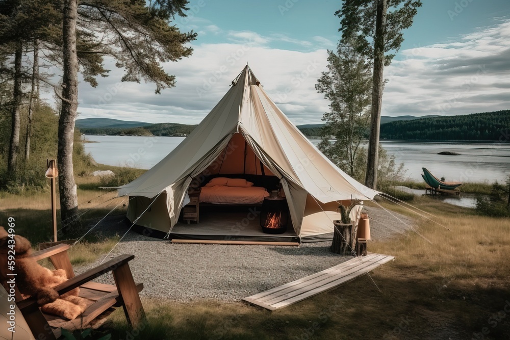  luxury glamorous camping. glamping in the beautiful norway, generative artificial intelligence
