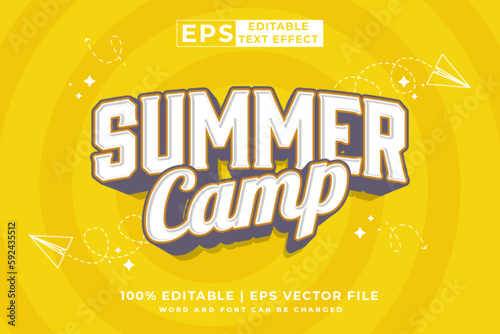 Editable text effect Summer Camp 3d Cartoon template style premium vector