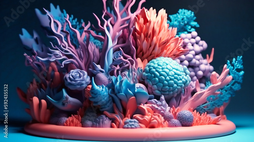 A toy piece of art with an abstract pattern of coral and plants
