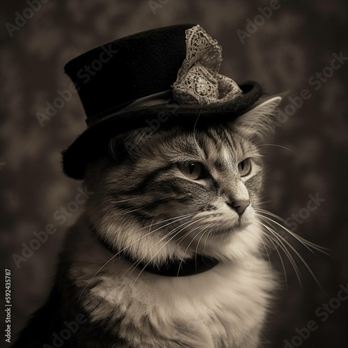 old timey dapper cat having his portrait done before brandy