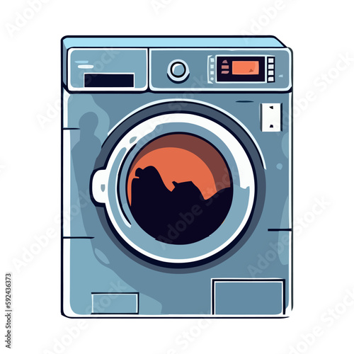 Modern washing machine spinning clothes in laundromat