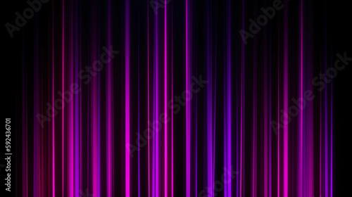 An abstract glowing neon pink and purple vertical line lights on a black background. A.I. generated.
