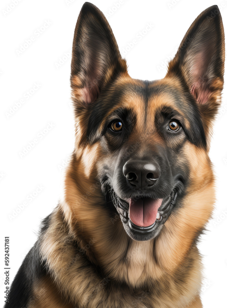 Happy Black and Tan,  Alsatian / German Shepherd dog, portrait