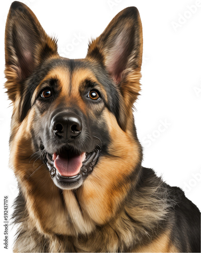 Happy Black and Tan Alsatian / German Shepherd dog, portrait shot