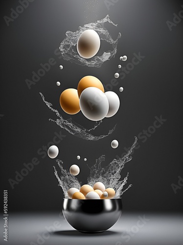 illustration of a chicken eggs floating in the air created by ai.