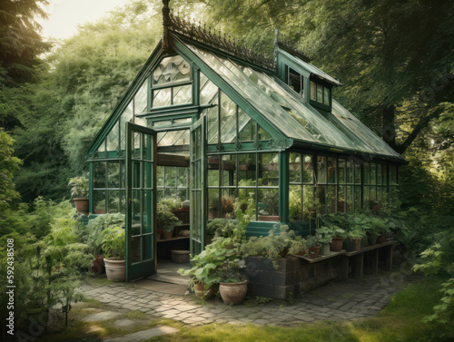Generative ai beautiful glass greenhouse