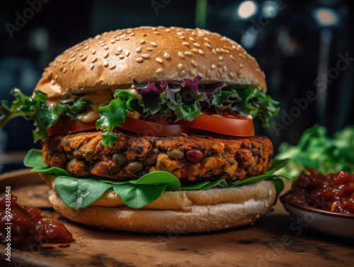 Generative ai hamburger food meat vegan 
