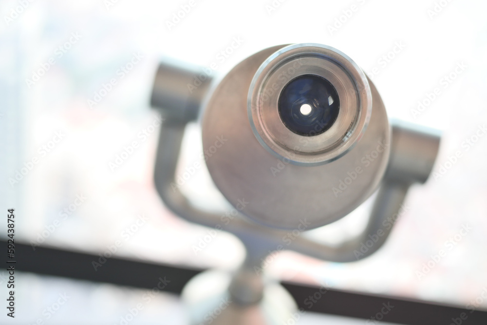 Coin-operated binoculars looking out over city , Coin-operated binoculars looking out over city ,