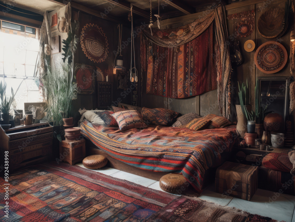 bohemian boho style interior stylish Generative ai 
