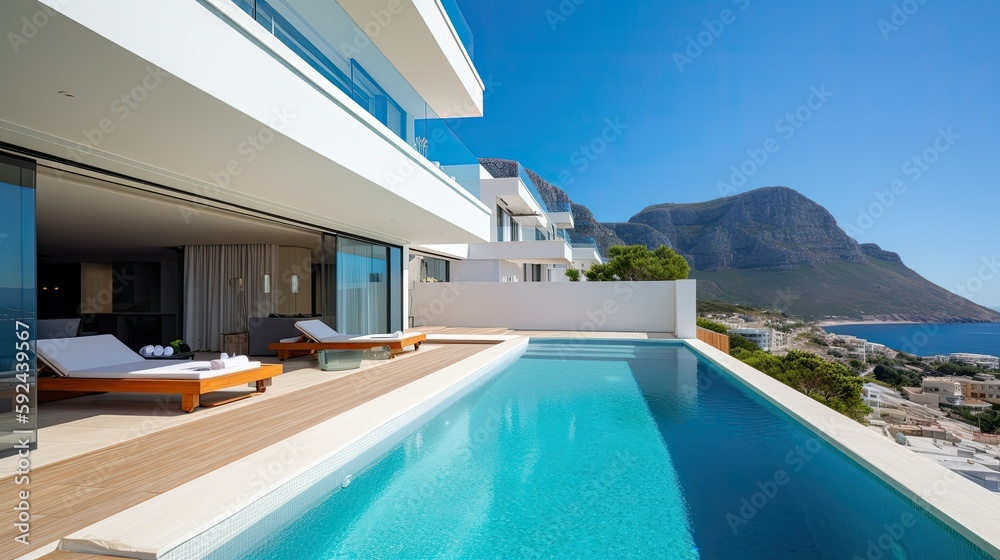 Fototapeta premium Luxury apartment with swimming pool and view