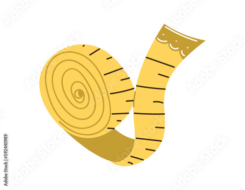 Measure tape concept. Clothing sizing tool. Centimeters and meters. Instrument of tailor, seamstress and atelier. Poster or banner for website. Cartoon flat vector illustration