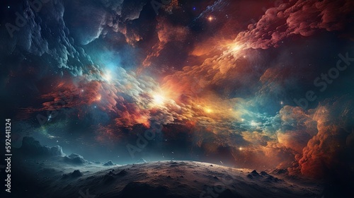 Stunning Space Landscape Art: Astronomy, Cosmology and the Beauty of Nebulae. Generative AI.