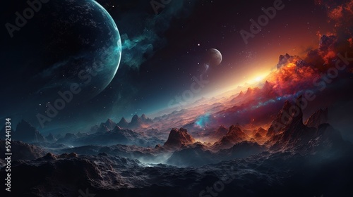 Vibrant Nebula: A Breathtaking Intergalactic Space Scene. Generative AI.