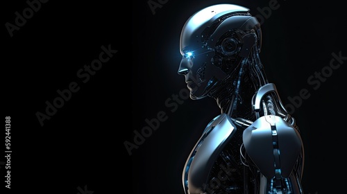 AI Cyborg Unit Isolated on Black for Futuristic Designs. Generative AI.
