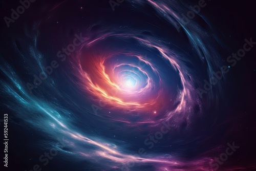 Stunning Spiral Wormhole in Space with Blue, Purple, and Pink Hues. Generative AI.