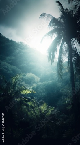 Sun-kissed Jungle in Lush Tropical Landscape. Generative AI.