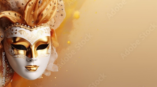 Exquisite Venetian Carnival Mask on a Luxurious Carnival Background - Perfect Copy Space. Generative AI.