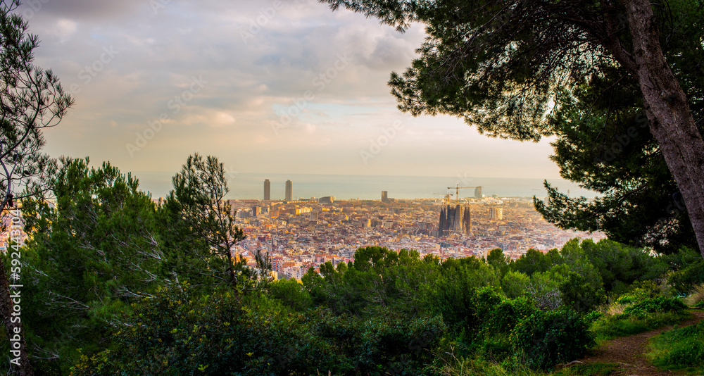 landscape with panorama of barcelona for background