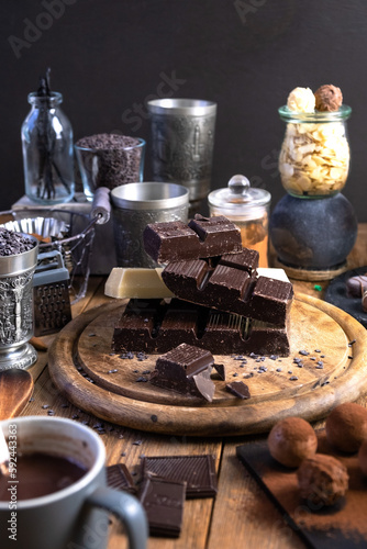 Fototapeta Naklejka Na Ścianę i Meble -  Dark chocolate, chocolates, chocolate truffles