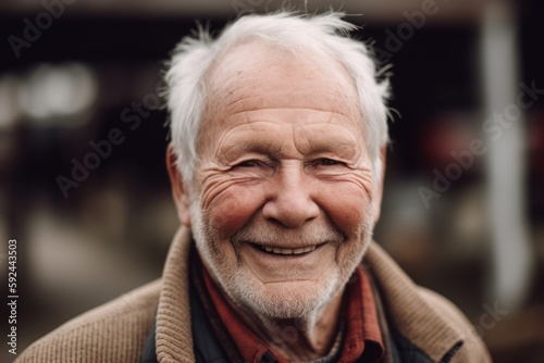 Portrait of a smiling senior man in the street. Close-up.