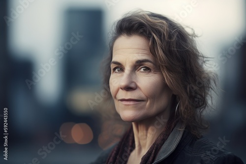 Portrait of a beautiful middle-aged woman on a city background