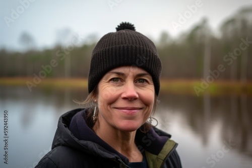 Portrait of a middle-aged woman on the background of a lake © Robert MEYNER