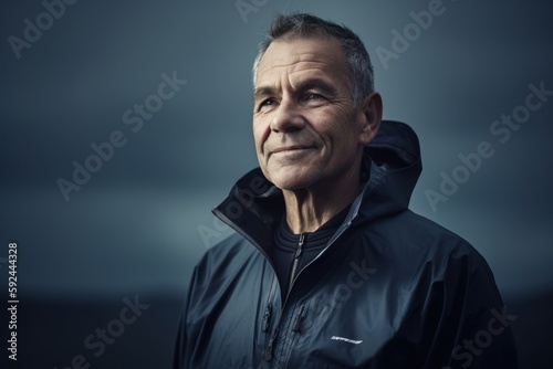 Portrait of a handsome mature man in sportswear looking at camera.