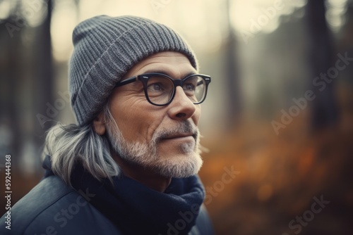 Portrait of senior man with eyeglasses in autumn park. © Robert MEYNER