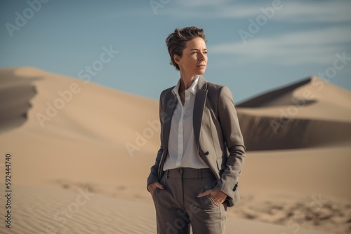 Portrait of a young businesswoman in the middle of the desert