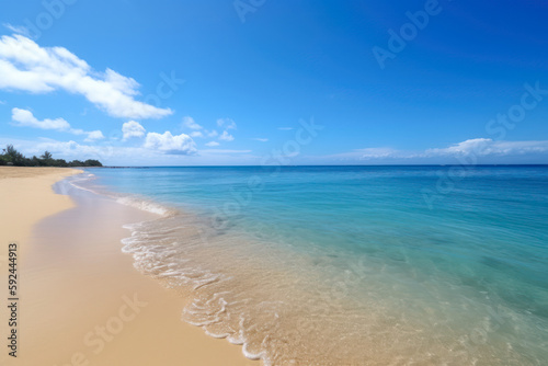empty azure sea beach, summer vacation copy space generative ai