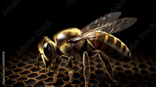 Bee on honeycombs. Close-up of a bee.genererative ai photo