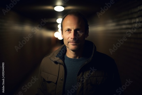 Portrait of a man in a dark tunnel looking at the camera