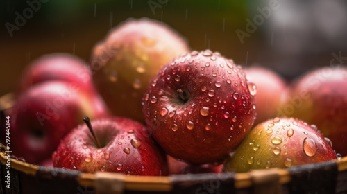 fresh apple with rain spray. fresh fruit with rain dew. Post-processed generative AI